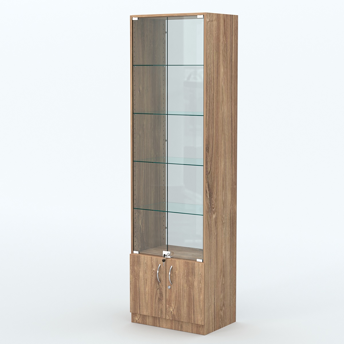 Торговая витрина с 4-мя стеклянными полками 400x600 мм серии NEXT-4 №7-1 (З/C - СТЕКЛО) Дуб Канзас коричневый