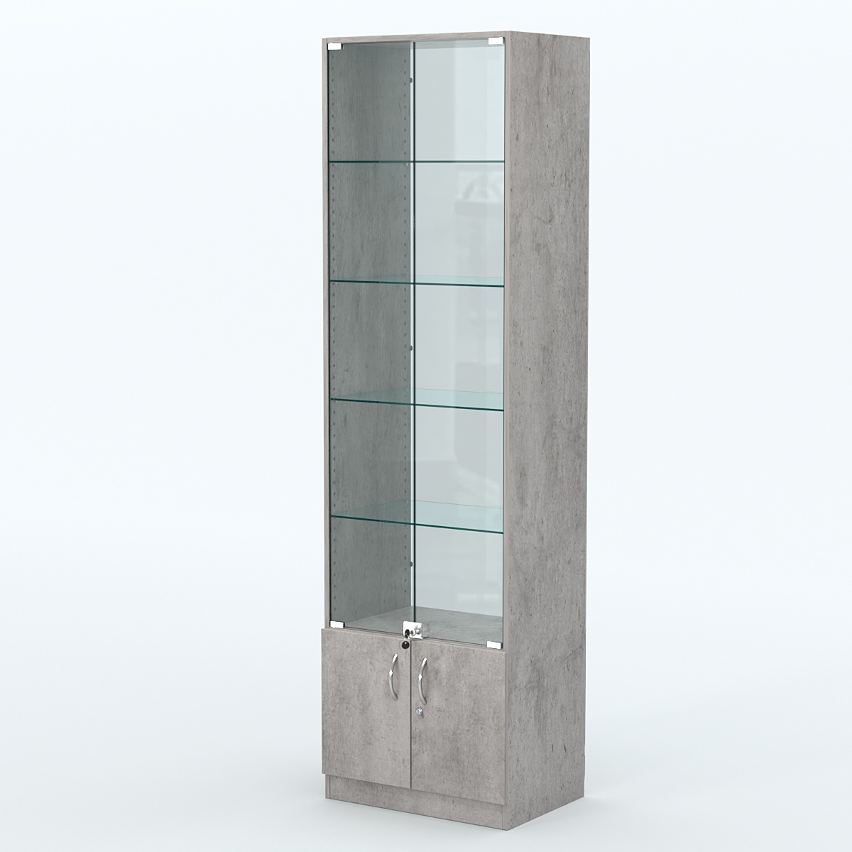Торговая витрина с 4-мя стеклянными полками 400x600 мм серии NEXT-4 №7-1 (З/C - СТЕКЛО) Бетон Чикаго светло-серый F186 ST9