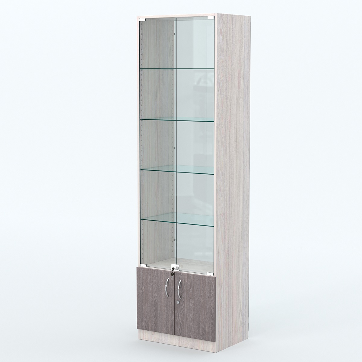 Торговая витрина с 4-мя стеклянными полками 400x600 мм серии NEXT-4 №7-1 (З/C - СТЕКЛО) Ясень Анкор светлый + Ясень Анкор темный