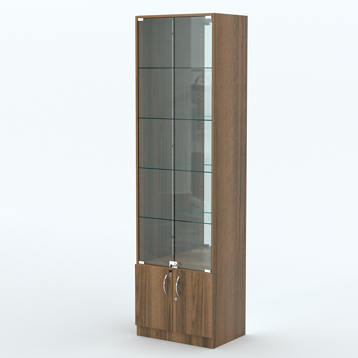 Торговая витрина с 4-мя стеклянными полками 400x600 мм серии NEXT-4 №7-2 (З/C - ЗЕРКАЛО) Орех