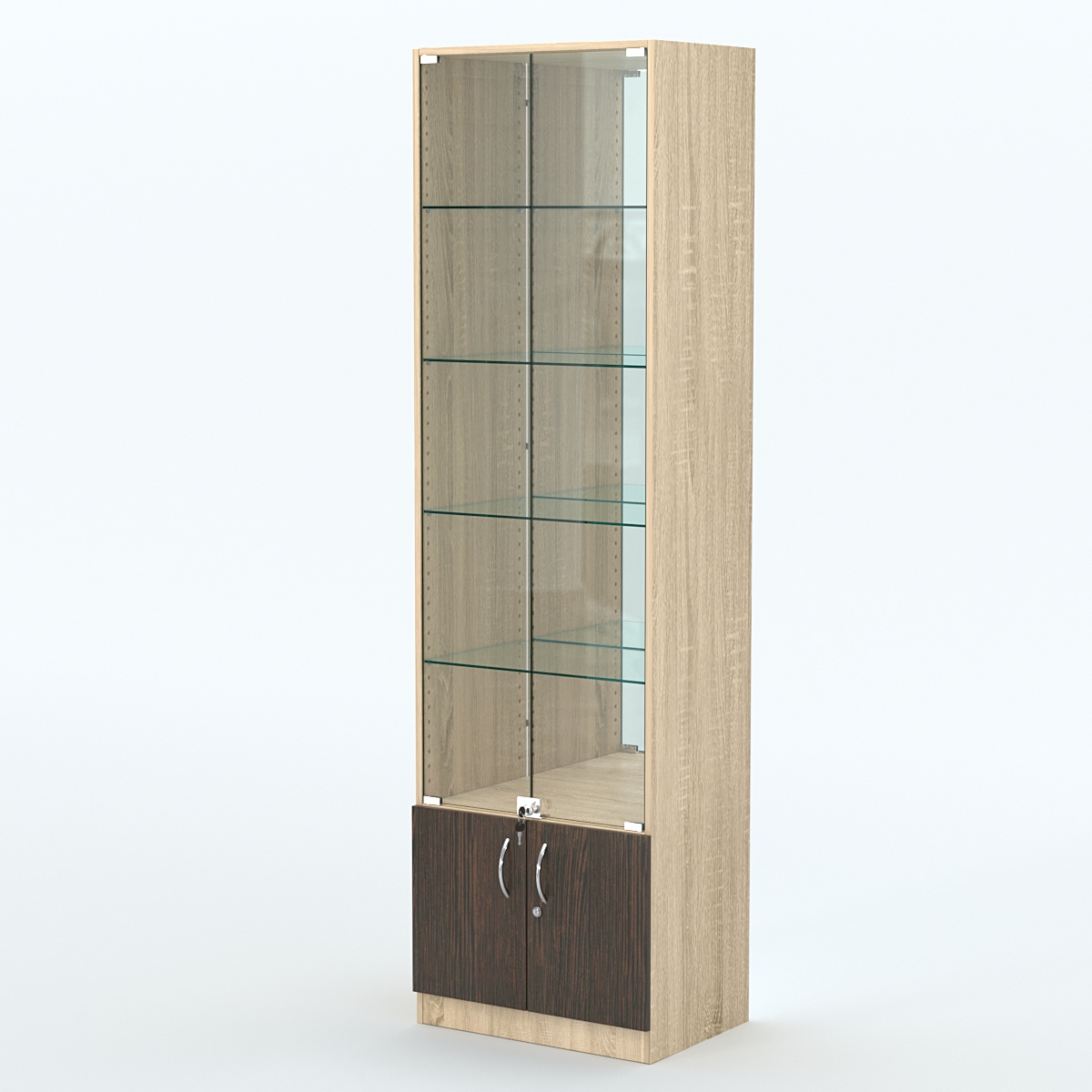 Торговая витрина с 4-мя стеклянными полками 400x600 мм серии NEXT-4 №7-2 (З/C - ЗЕРКАЛО) Дуб Сонома + Дуб Венге