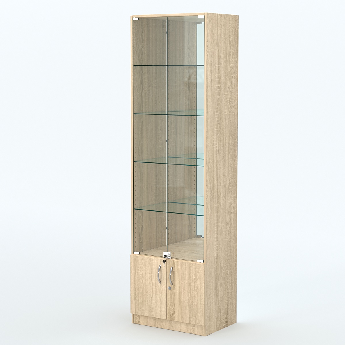 Торговая витрина с 4-мя стеклянными полками 400x600 мм серии NEXT-4 №7-2 (З/C - ЗЕРКАЛО) Дуб сонома