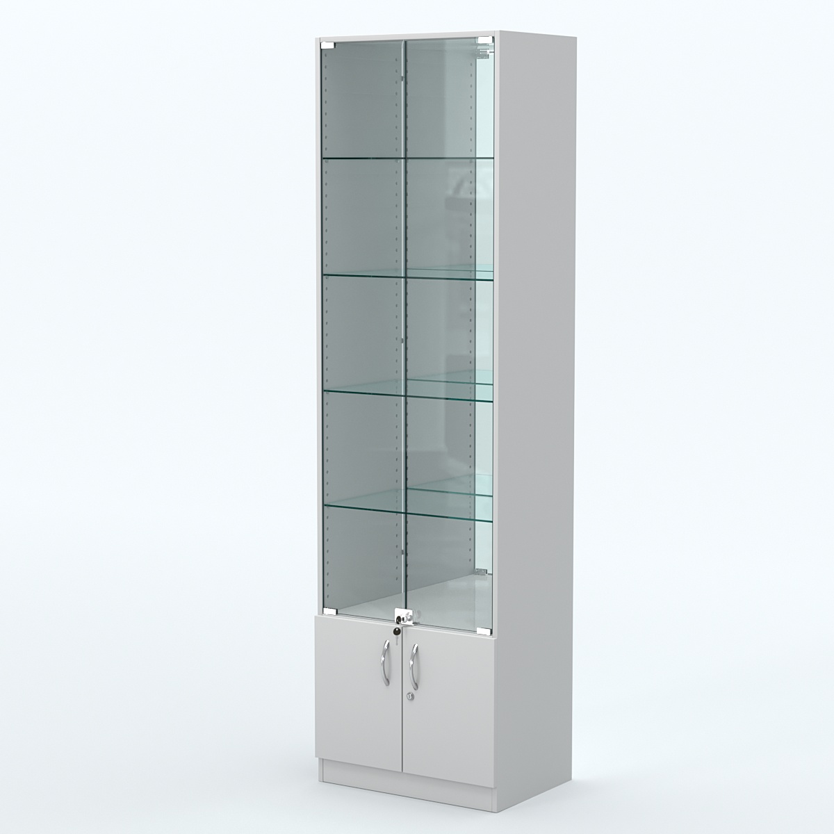 Торговая витрина с 4-мя стеклянными полками 400x600 мм серии NEXT-4 №7-2 (З/C - ЗЕРКАЛО) Серый
