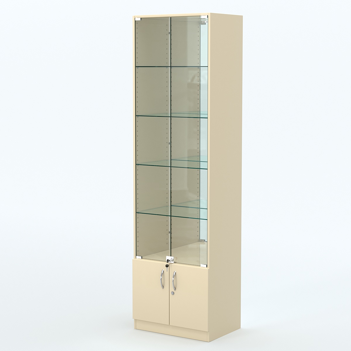 Торговая витрина с 4-мя стеклянными полками 400x600 мм серии NEXT-4 №7-2 (З/C - ЗЕРКАЛО) Крем Вайс