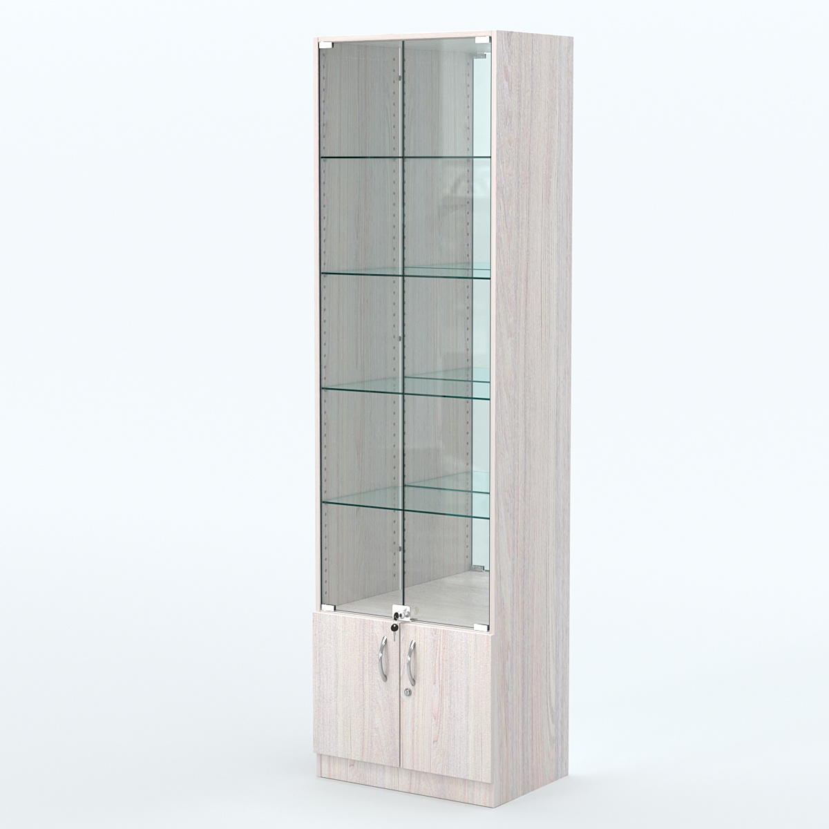 Торговая витрина с 4-мя стеклянными полками 400x600 мм серии NEXT-4 №7-2 (З/C - ЗЕРКАЛО) Ясень Анкор светлый
