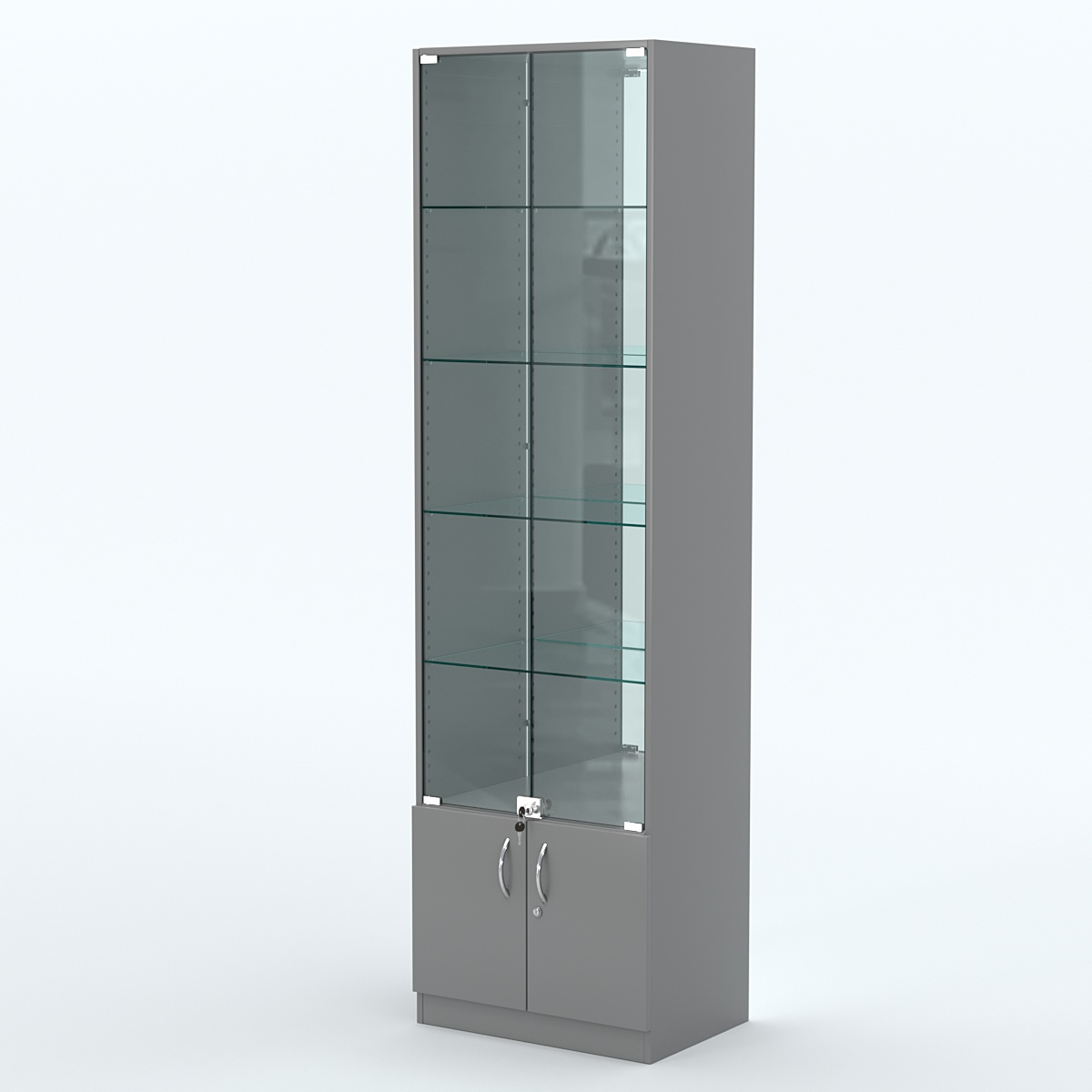 Торговая витрина с 4-мя стеклянными полками 400x600 мм серии NEXT-4 №7-2 (З/C - ЗЕРКАЛО) Темно-Серый