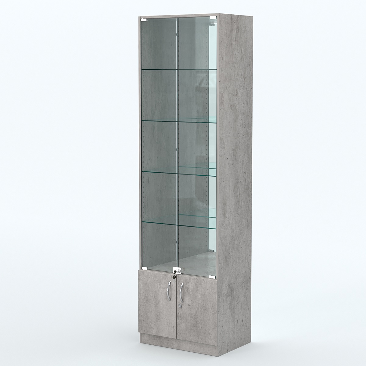 Торговая витрина с 4-мя стеклянными полками 400x600 мм серии NEXT-4 №7-2 (З/C - ЗЕРКАЛО) Бетон Чикаго светло-серый F186 ST9