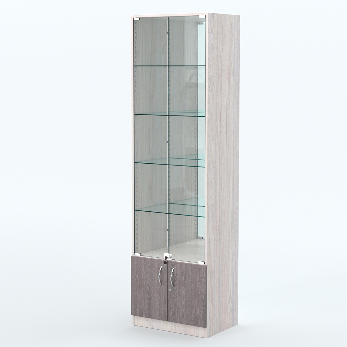 Торговая витрина с 4-мя стеклянными полками 400x600 мм серии NEXT-4 №7-2 (З/C - ЗЕРКАЛО) Ясень Анкор светлый + Ясень Анкор темный