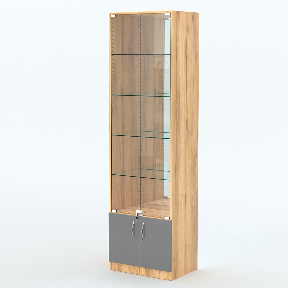 Торговая витрина с 4-мя стеклянными полками 400x600 мм серии NEXT-4 №7-2 (З/C - ЗЕРКАЛО) Дуб Золотистый и Темно-Серый