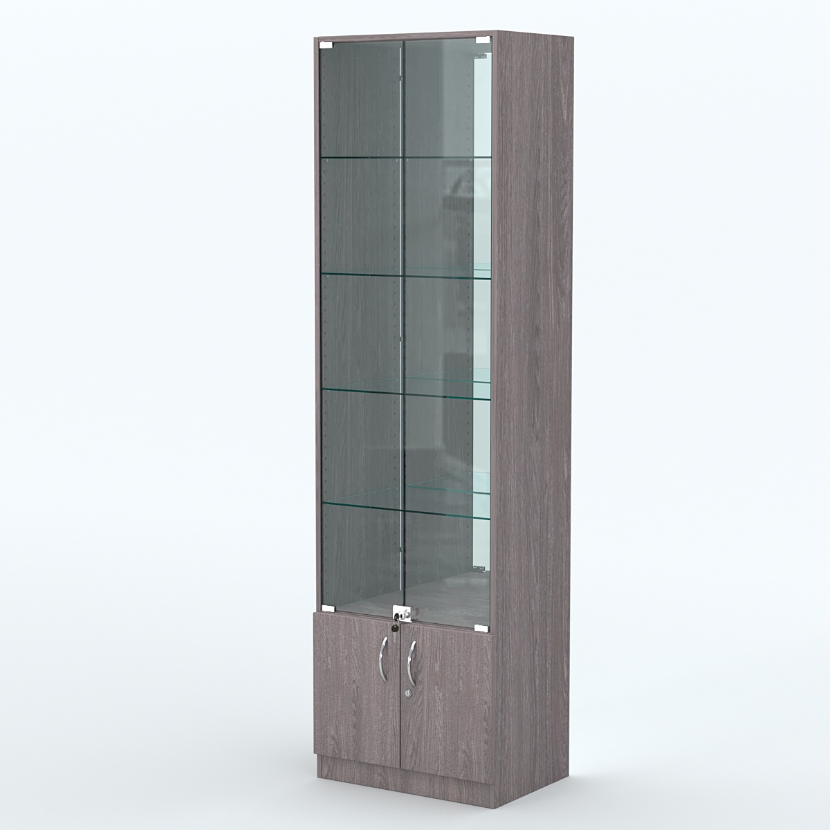 Торговая витрина с 4-мя стеклянными полками 400x600 мм серии NEXT-4 №7-2 (З/C - ЗЕРКАЛО) Ясень Анкор темный