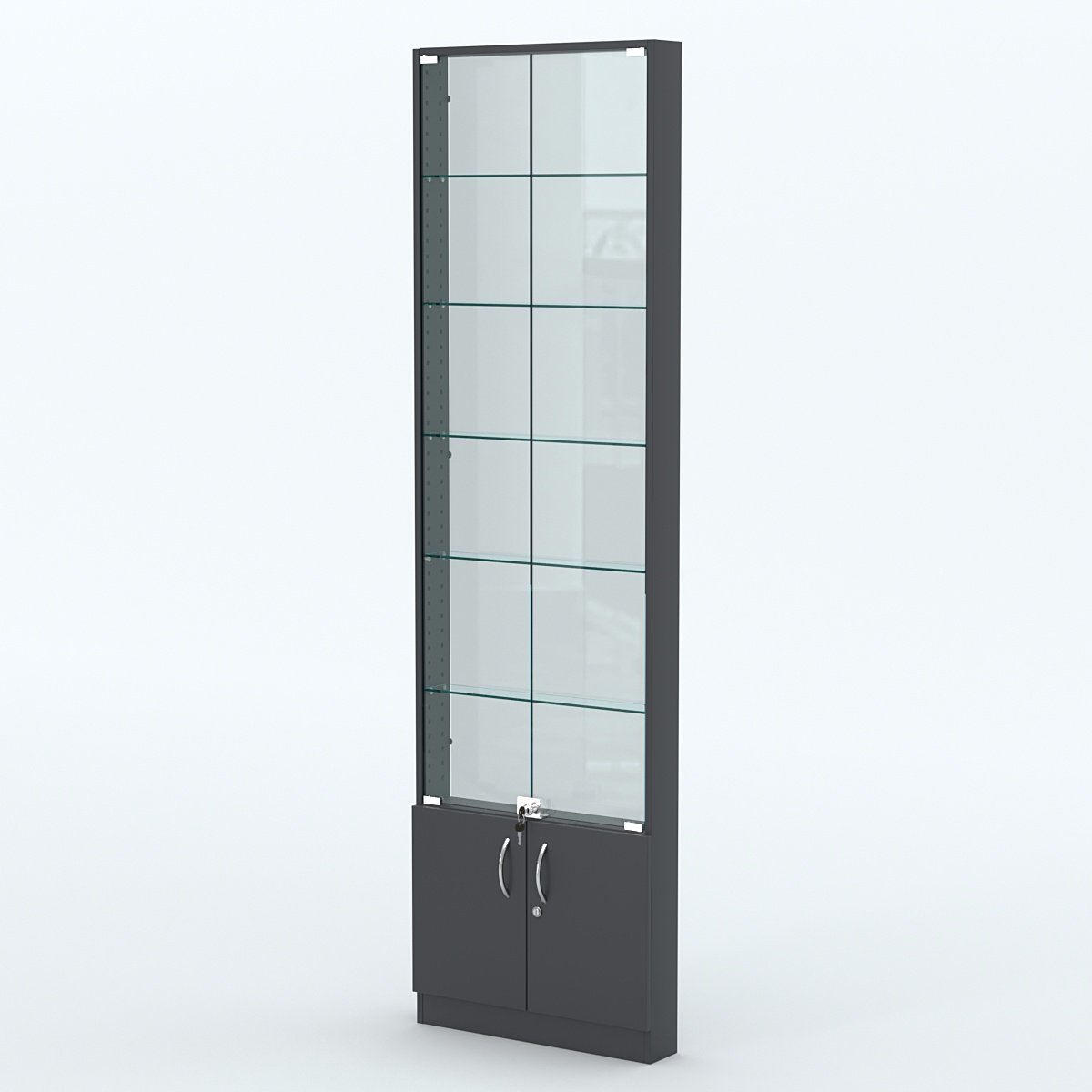 Торговая витрина с 5-ю стеклянными полками 100x600 мм серии NEXT-5 №1-1 (З/C - СТЕКЛО) Антрацит