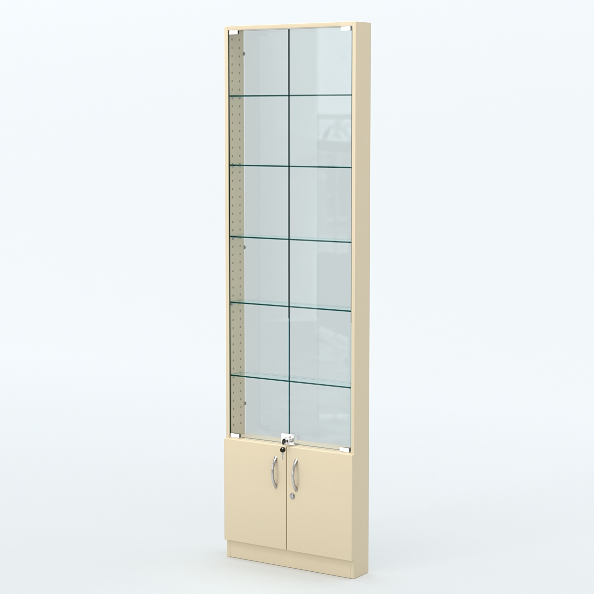 Торговая витрина с 5-ю стеклянными полками 100x600 мм серии NEXT-5 №1-1 (З/C - СТЕКЛО) Крем Вайс