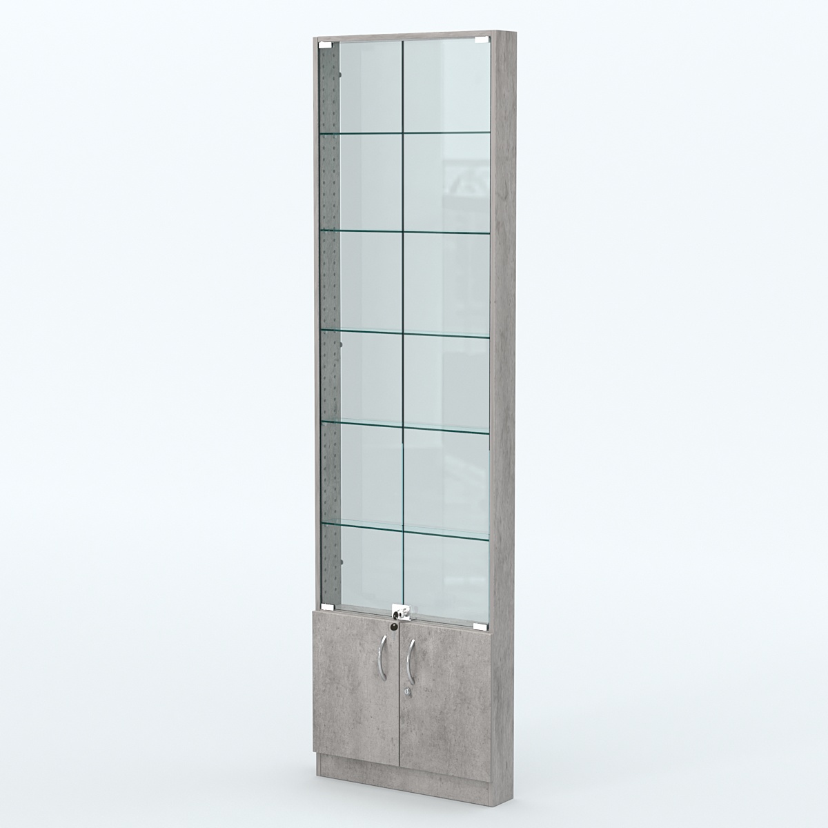 Торговая витрина с 5-ю стеклянными полками 100x600 мм серии NEXT-5 №1-1 (З/C - СТЕКЛО) Бетон Чикаго светло-серый F186 ST9