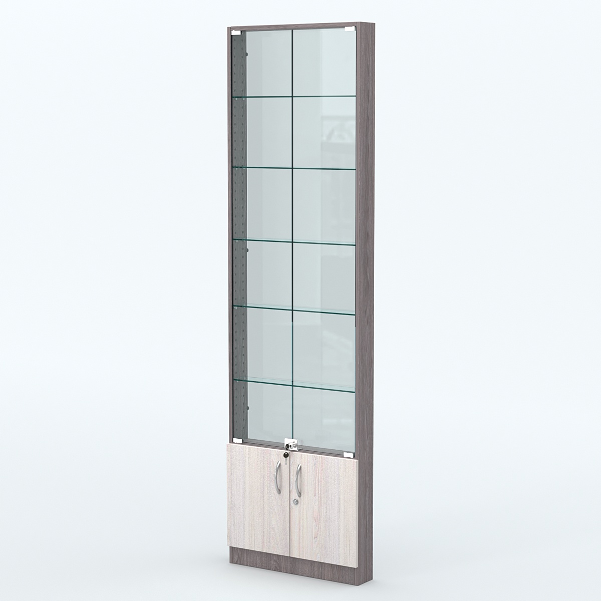 Торговая витрина с 5-ю стеклянными полками 100x600 мм серии NEXT-5 №1-1 (З/C - СТЕКЛО) Ясень Анкор темный + Ясень Анкор светлый