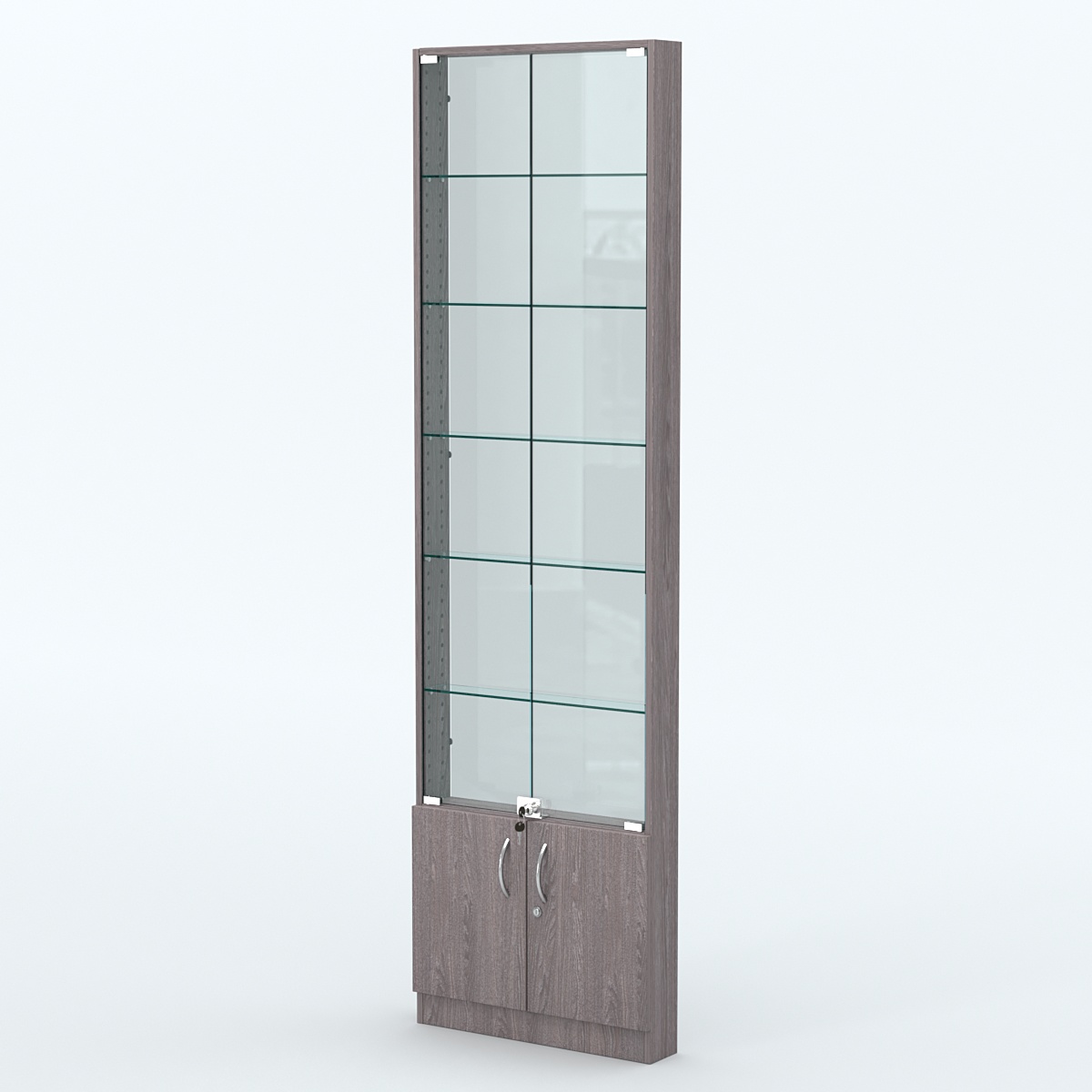 Торговая витрина с 5-ю стеклянными полками 100x600 мм серии NEXT-5 №1-1 (З/C - СТЕКЛО) Ясень Анкор темный