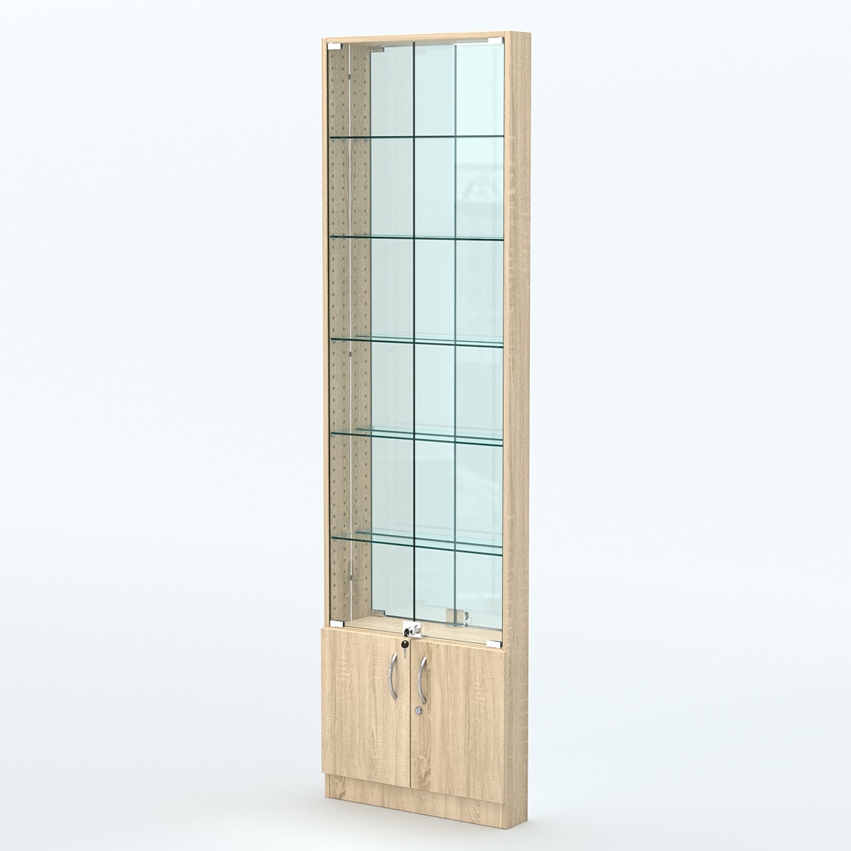 Торговая витрина с 5-ю стеклянными полками 100x600 мм серии NEXT-5 №1-2 (З/C - ЗЕРКАЛО) Дуб сонома