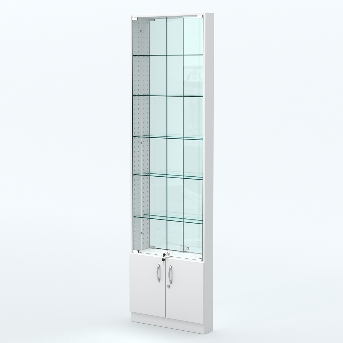 Торговая витрина с 5-ю стеклянными полками 100x600 мм серии NEXT-5 №1-2 (З/C - ЗЕРКАЛО) Белый