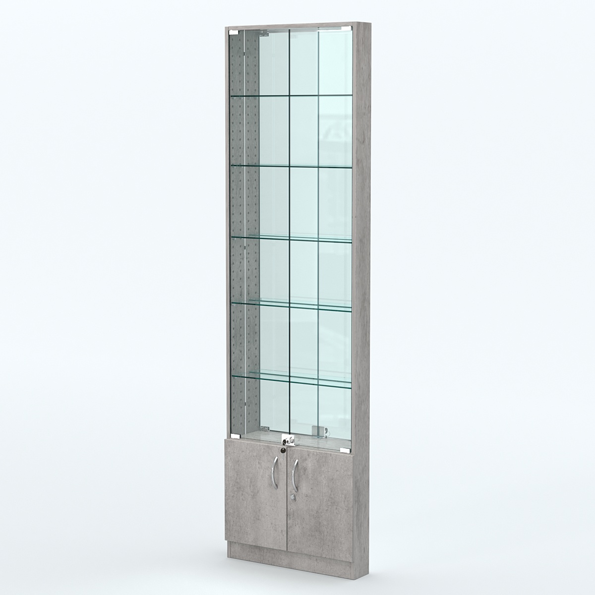 Торговая витрина с 5-ю стеклянными полками 100x600 мм серии NEXT-5 №1-2 (З/C - ЗЕРКАЛО) Бетон Чикаго светло-серый F186 ST9