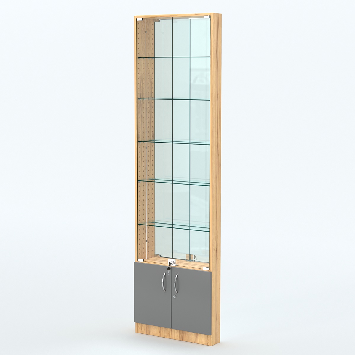 Торговая витрина с 5-ю стеклянными полками 100x600 мм серии NEXT-5 №1-2 (З/C - ЗЕРКАЛО) Дуб Золотистый и Темно-Серый