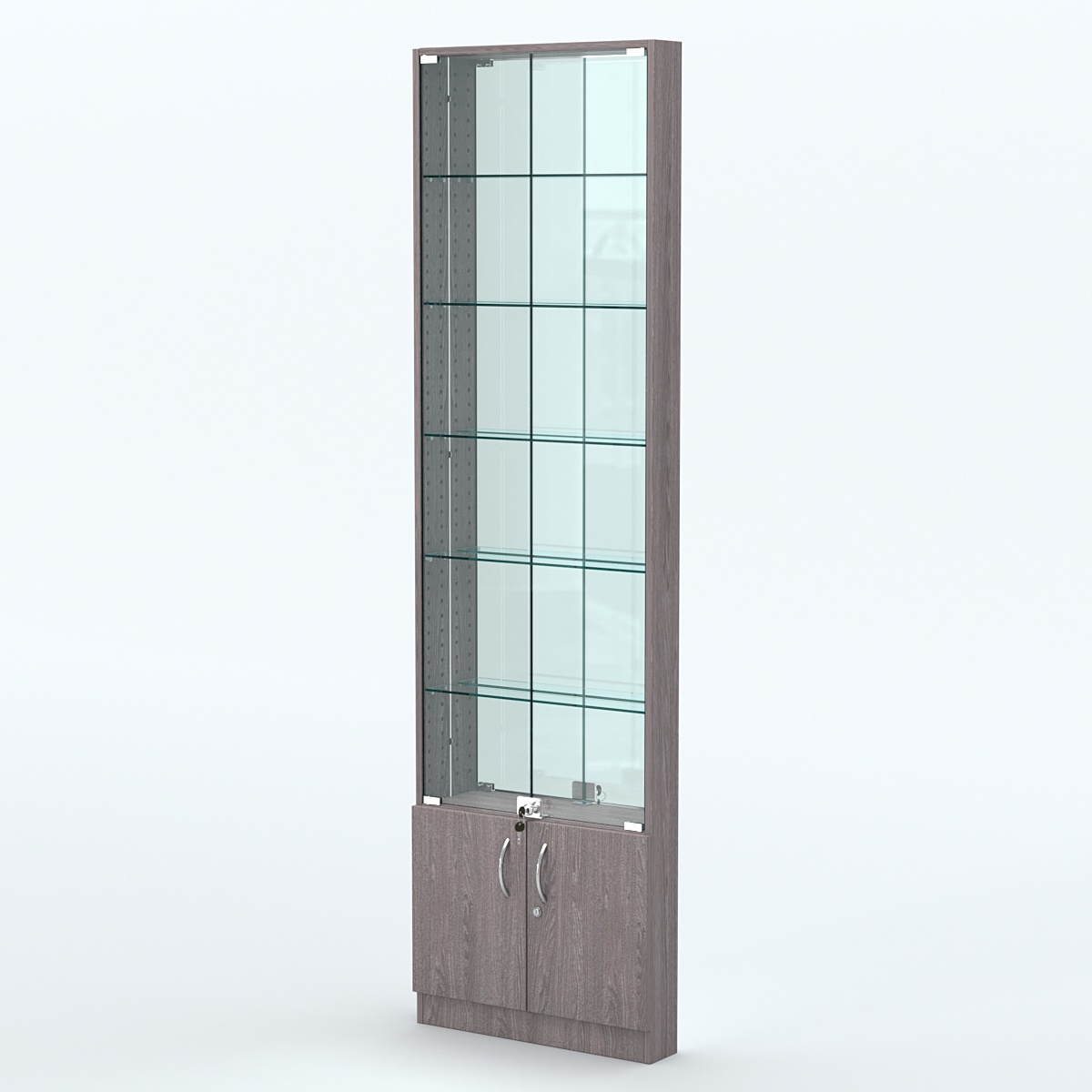 Торговая витрина с 5-ю стеклянными полками 100x600 мм серии NEXT-5 №1-2 (З/C - ЗЕРКАЛО) Ясень Анкор темный