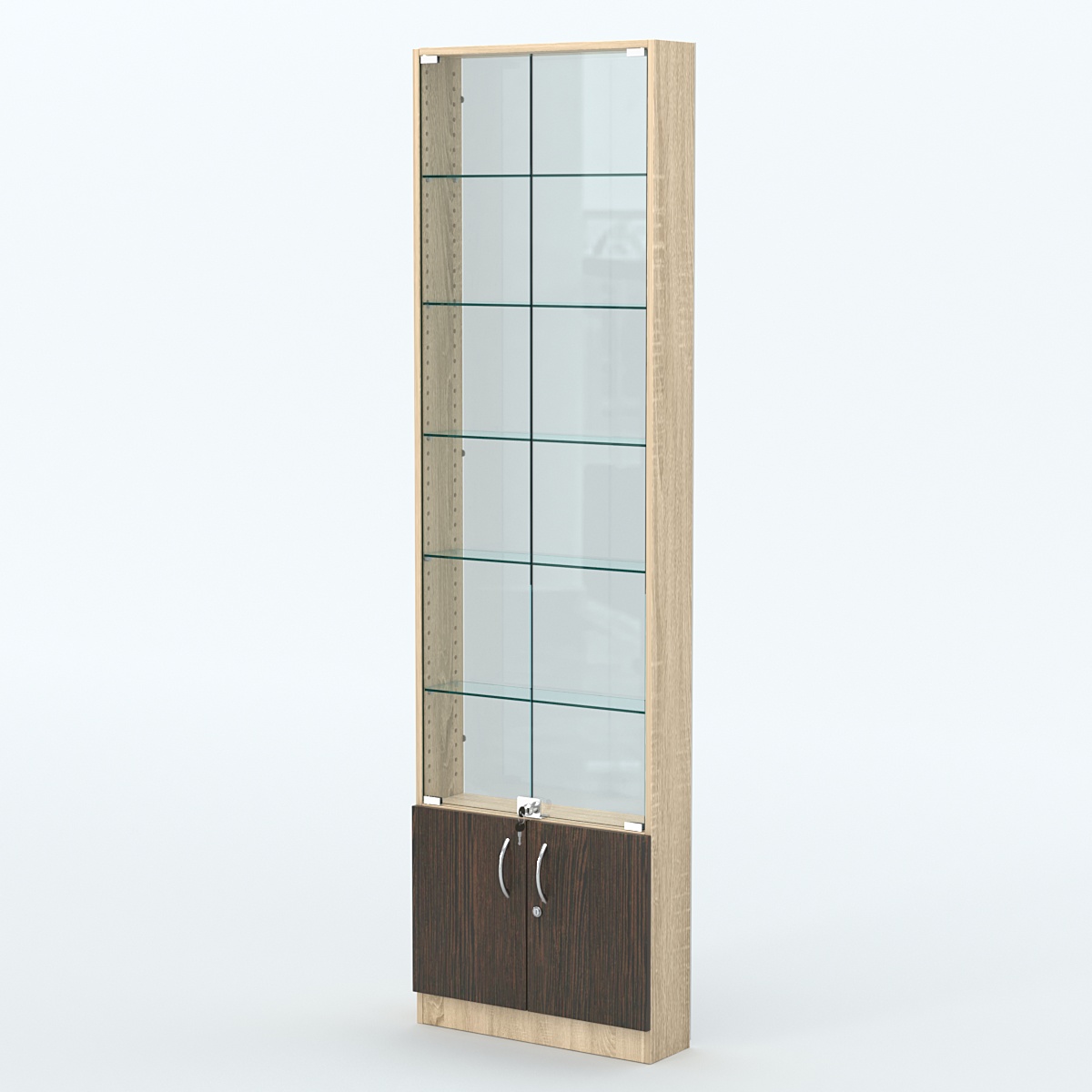 Торговая витрина с 5-ю стеклянными полками 150x600 мм серии NEXT-5 №2-1 (З/C - СТЕКЛО) Дуб Сонома + Дуб Венге