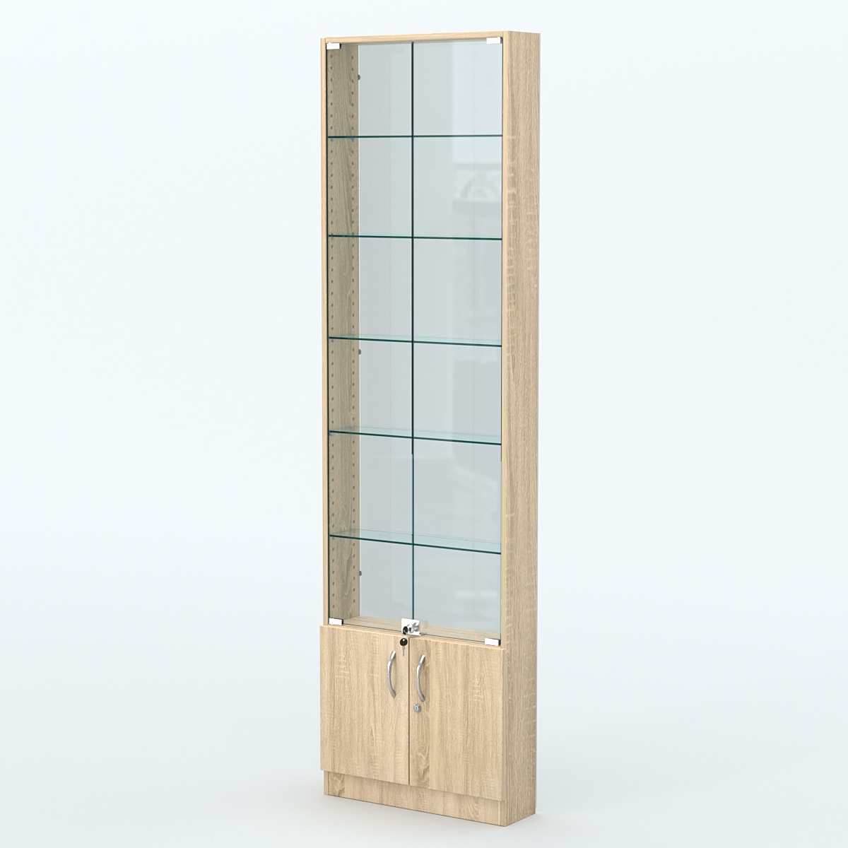 Торговая витрина с 5-ю стеклянными полками 150x600 мм серии NEXT-5 №2-1 (З/C - СТЕКЛО) Дуб сонома