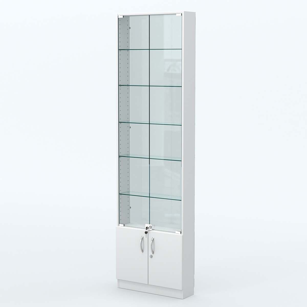 Торговая витрина с 5-ю стеклянными полками 150x600 мм серии NEXT-5 №2-1 (З/C - СТЕКЛО) Белый
