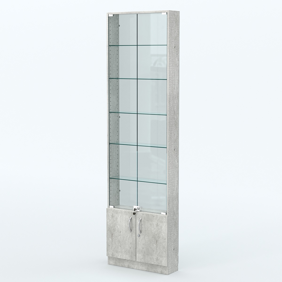 Торговая витрина с 5-ю стеклянными полками 150x600 мм серии NEXT-5 №2-1 (З/C - СТЕКЛО) Метрополитан Грей