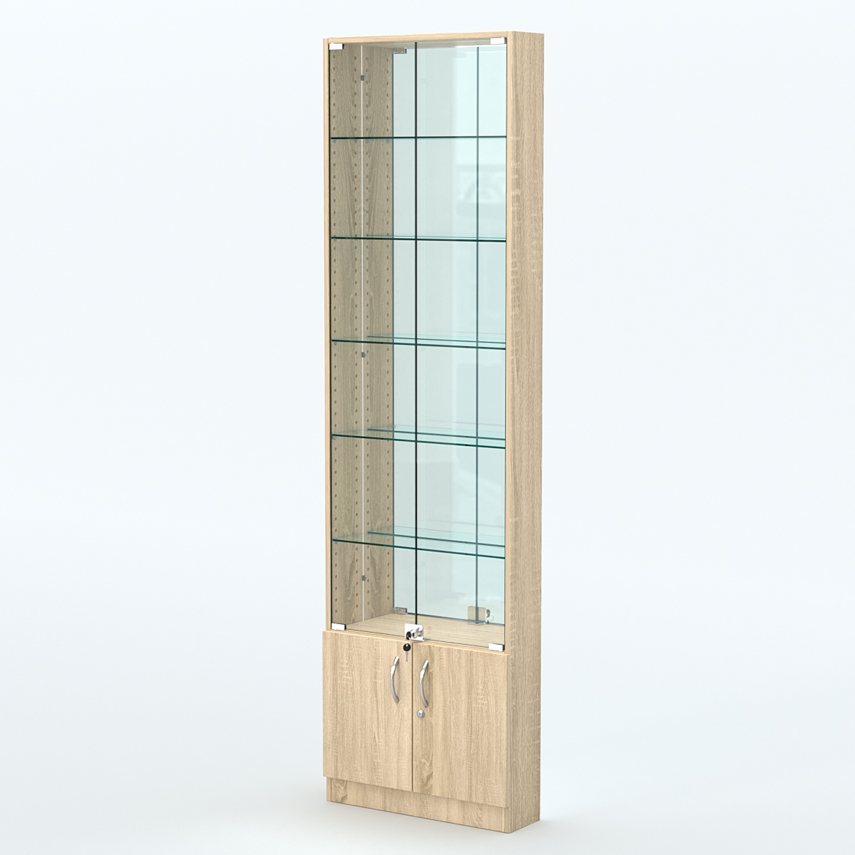 Торговая витрина с 5-ю стеклянными полками 150x600 мм серии NEXT-5 №2-2 (З/C - ЗЕРКАЛО) Дуб сонома