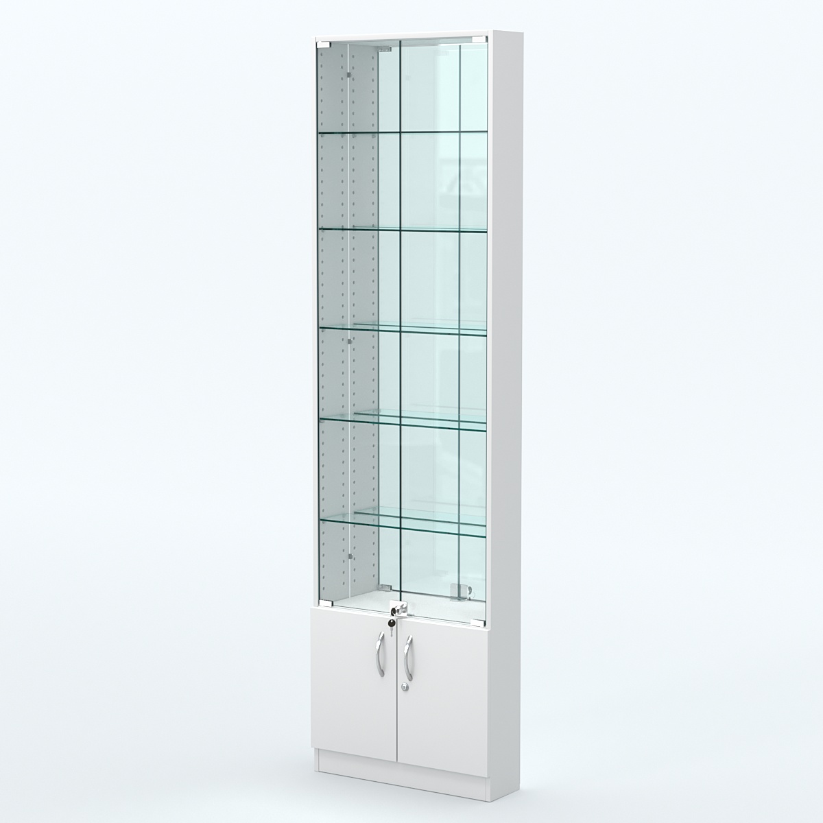 Торговая витрина с 5-ю стеклянными полками 150x600 мм серии NEXT-5 №2-2 (З/C - ЗЕРКАЛО) Белый
