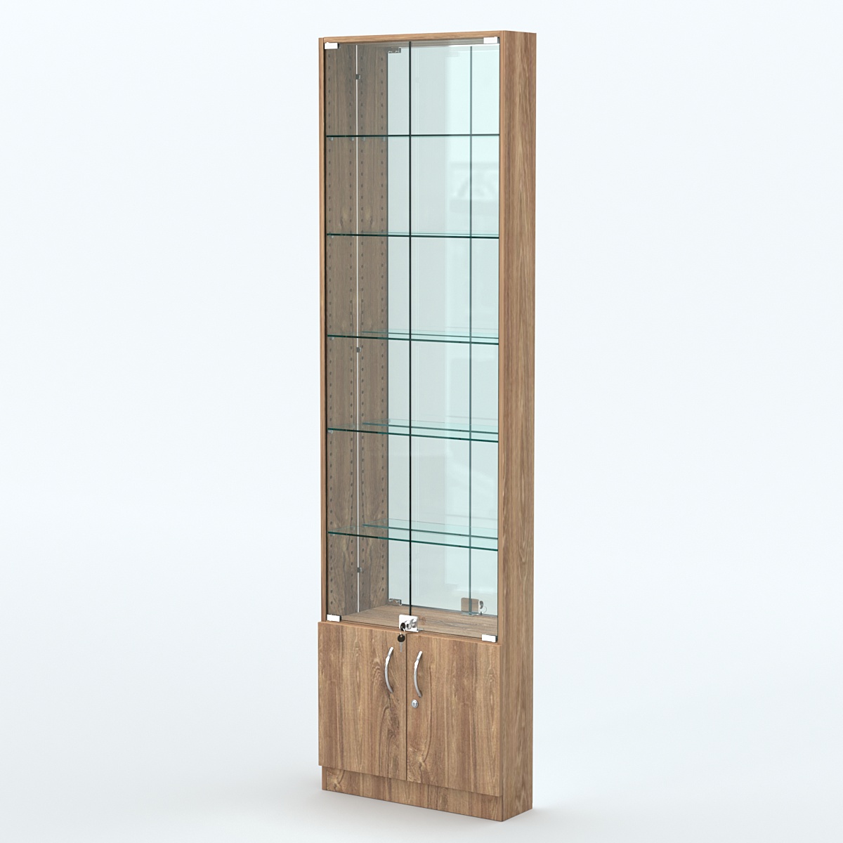 Торговая витрина с 5-ю стеклянными полками 150x600 мм серии NEXT-5 №2-2 (З/C - ЗЕРКАЛО) Дуб Канзас коричневый