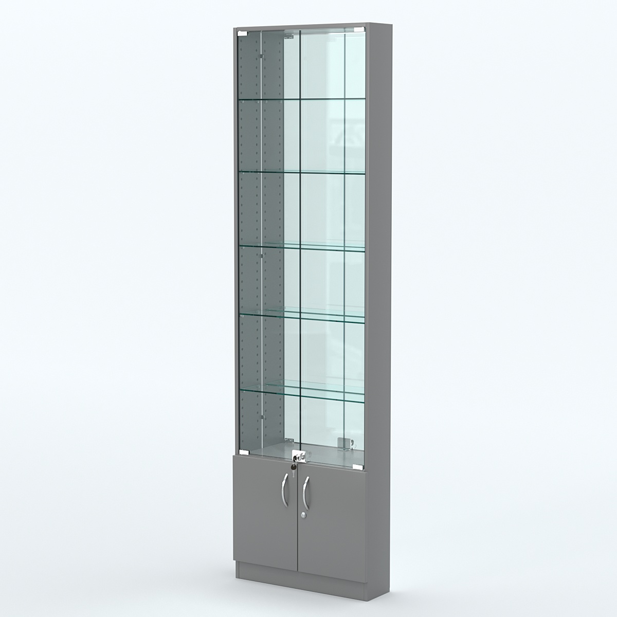 Торговая витрина с 5-ю стеклянными полками 150x600 мм серии NEXT-5 №2-2 (З/C - ЗЕРКАЛО) Темно-Серый