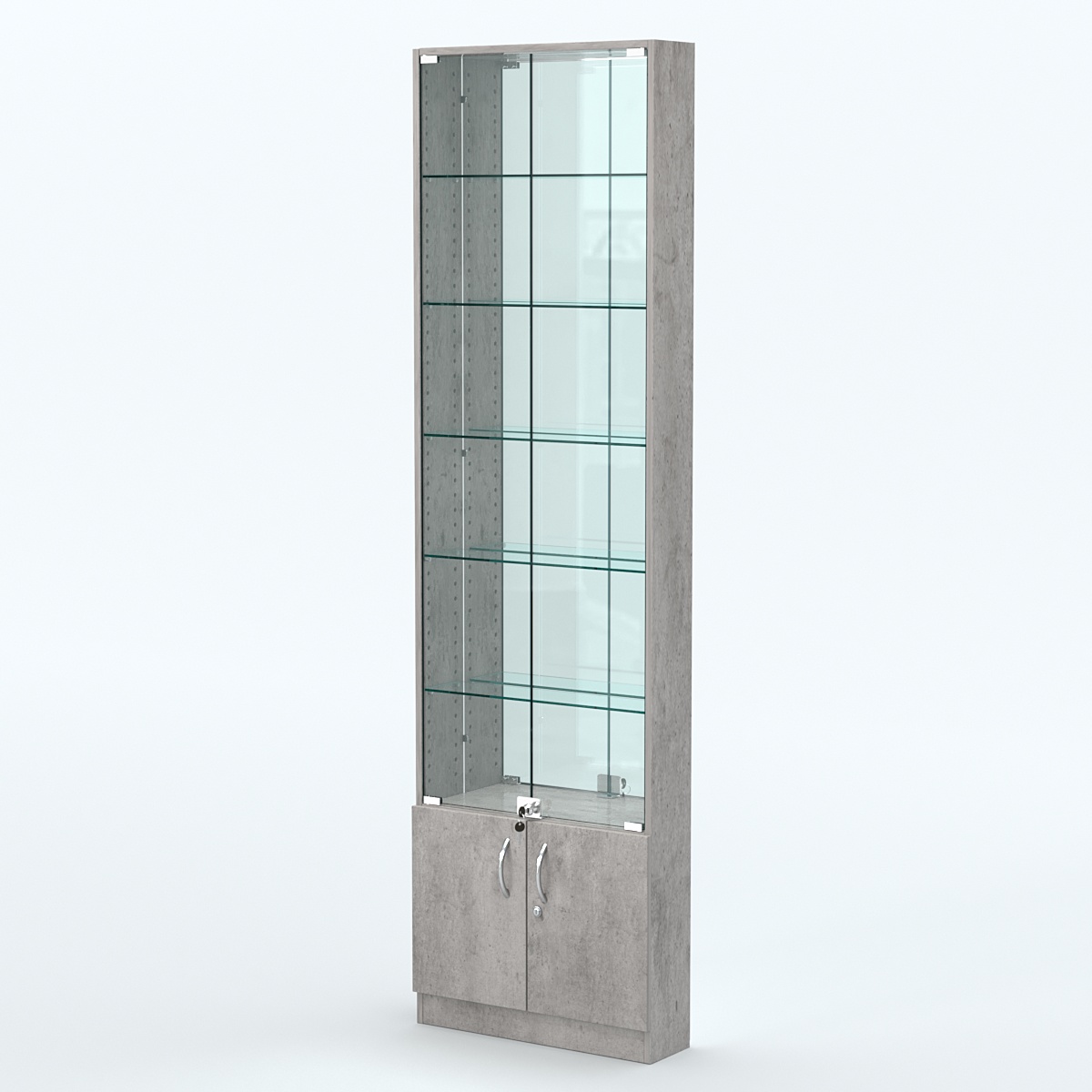 Торговая витрина с 5-ю стеклянными полками 150x600 мм серии NEXT-5 №2-2 (З/C - ЗЕРКАЛО) Бетон Чикаго светло-серый F186 ST9