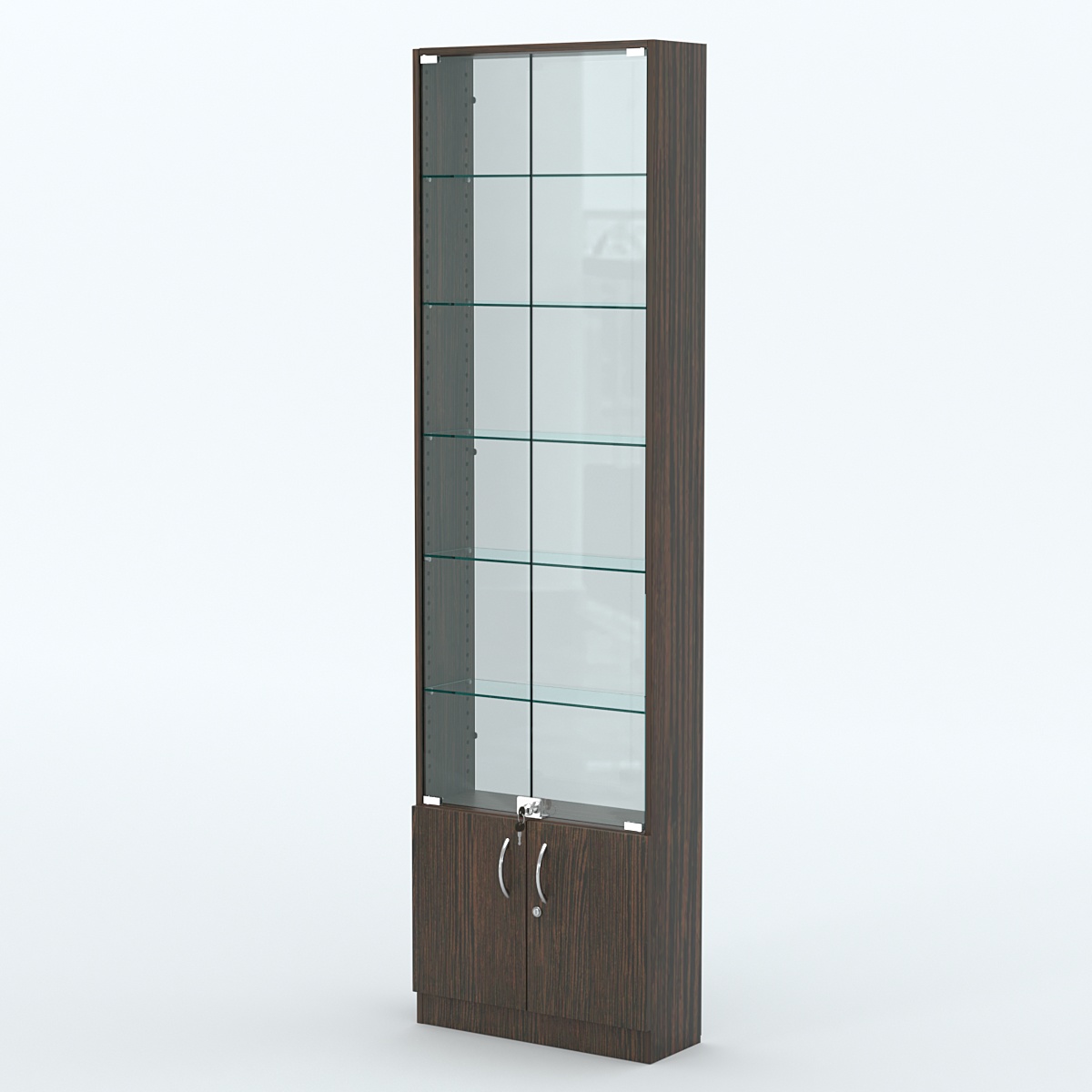 Торговая витрина с 5-ю стеклянными полками 200x600 мм серии NEXT-5 №3-1 (З/C - СТЕКЛО) Дуб Венге