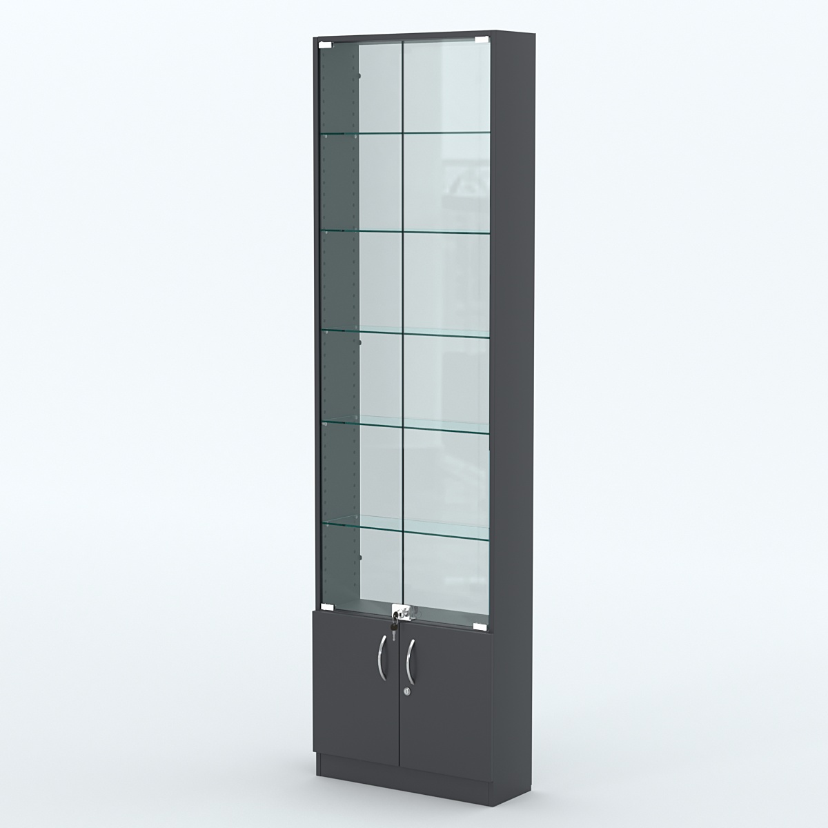 Торговая витрина с 5-ю стеклянными полками 200x600 мм серии NEXT-5 №3-1 (З/C - СТЕКЛО) Антрацит