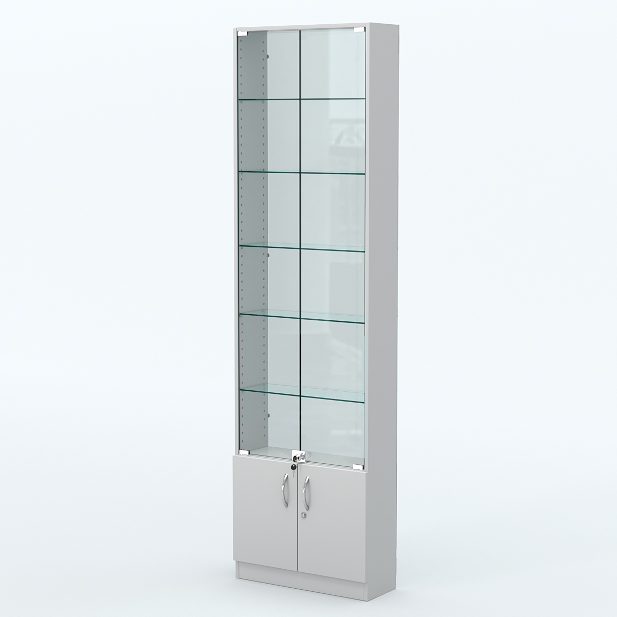 Торговая витрина с 5-ю стеклянными полками 200x600 мм серии NEXT-5 №3-1 (З/C - СТЕКЛО) Серый