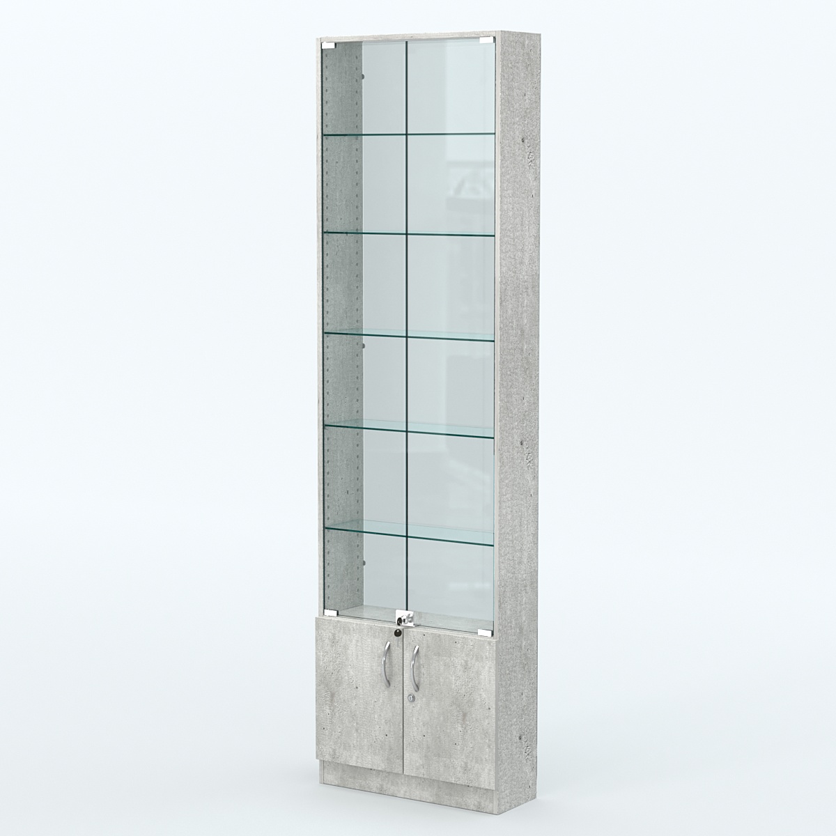 Торговая витрина с 5-ю стеклянными полками 200x600 мм серии NEXT-5 №3-1 (З/C - СТЕКЛО) Метрополитан Грей