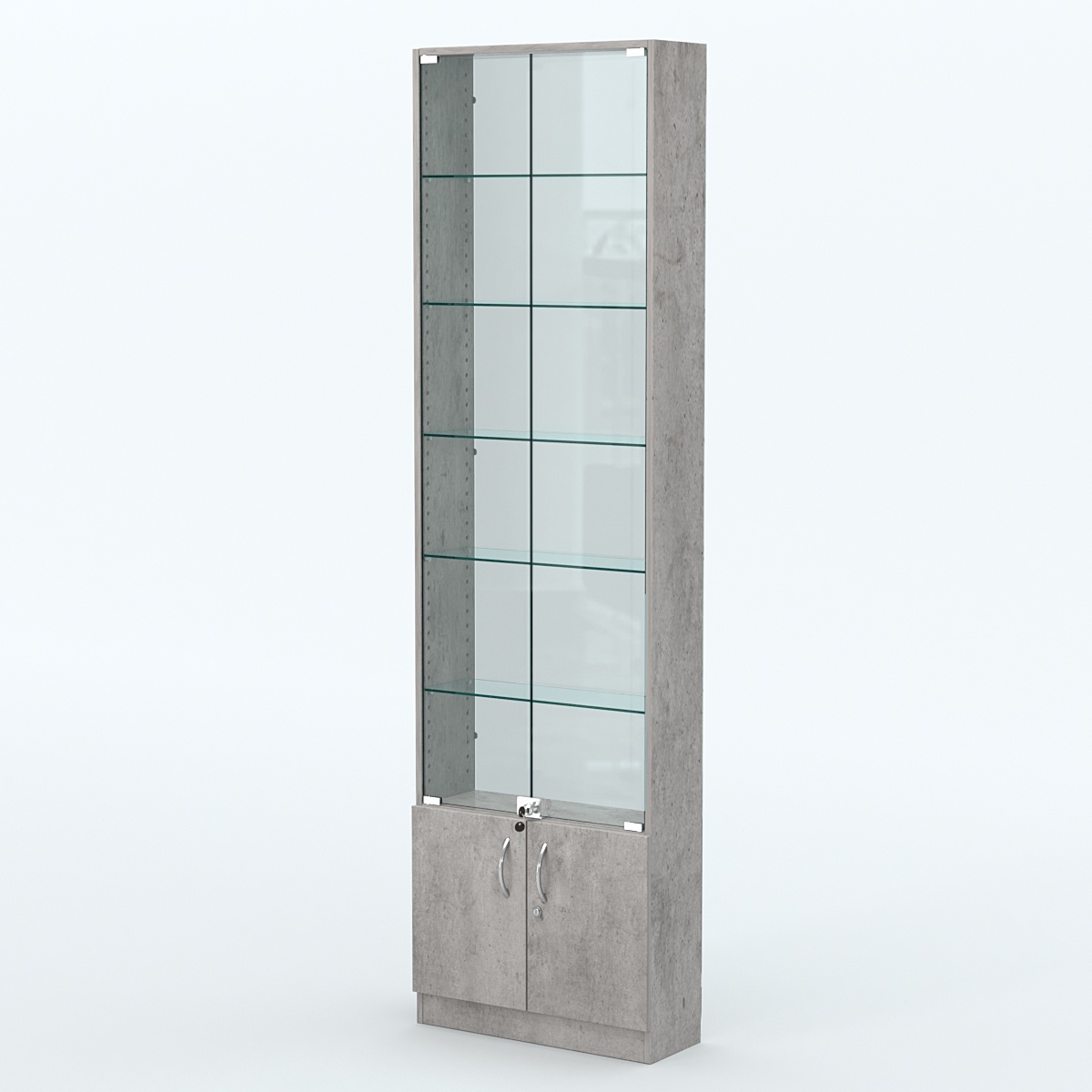 Торговая витрина с 5-ю стеклянными полками 200x600 мм серии NEXT-5 №3-1 (З/C - СТЕКЛО) Бетон Чикаго светло-серый F186 ST9
