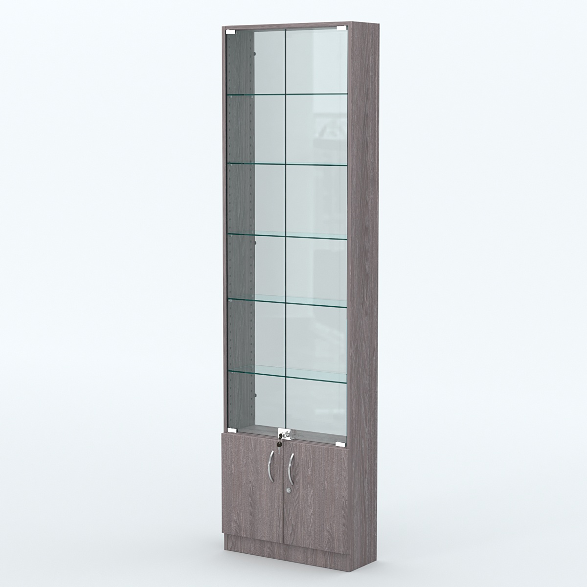 Торговая витрина с 5-ю стеклянными полками 200x600 мм серии NEXT-5 №3-1 (З/C - СТЕКЛО) Ясень Анкор темный