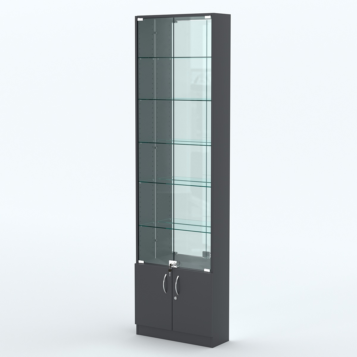 Торговая витрина с 5-ю стеклянными полками 200x600 мм серии NEXT-5 №3-2 (З/C - ЗЕРКАЛО) Антрацит
