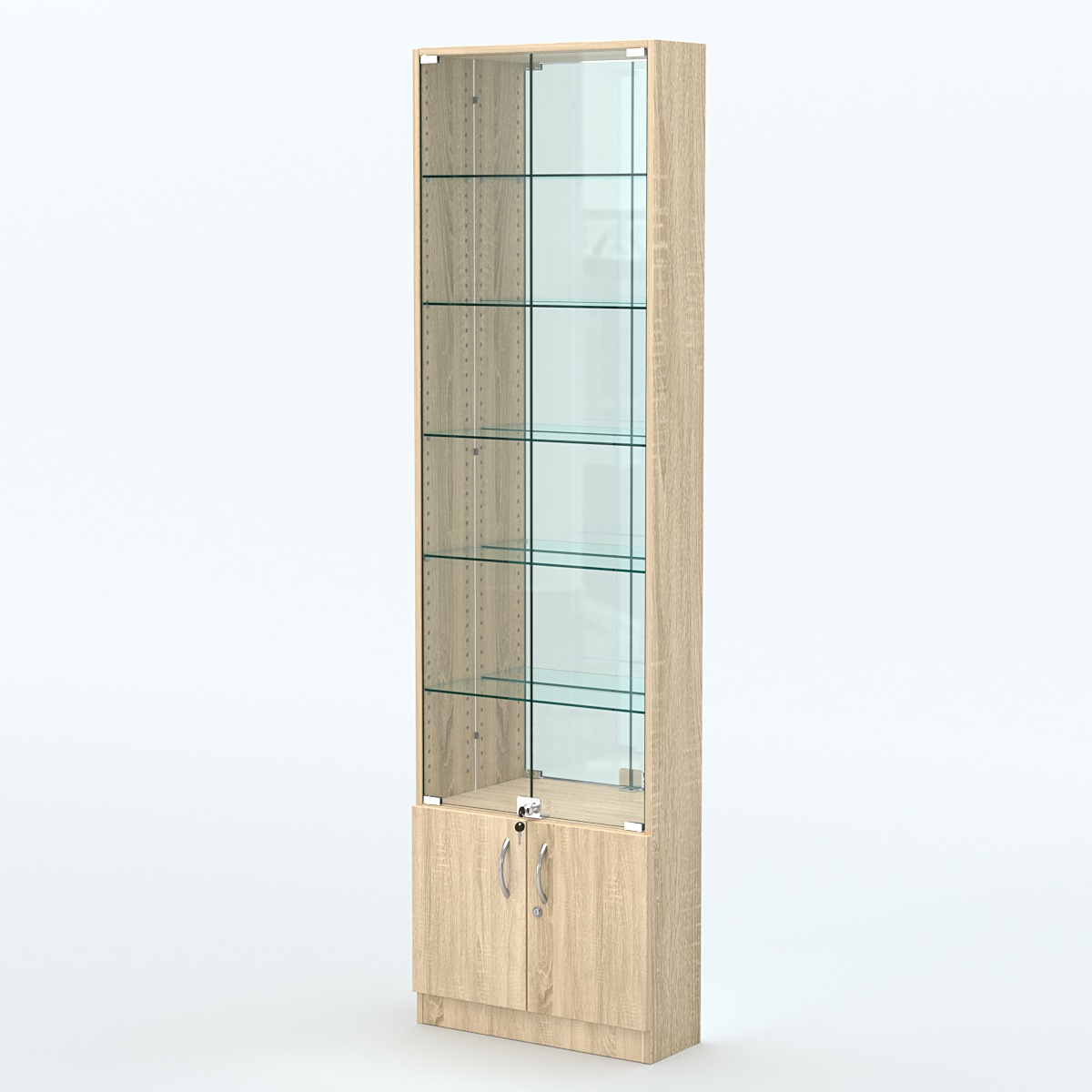 Торговая витрина с 5-ю стеклянными полками 200x600 мм серии NEXT-5 №3-2 (З/C - ЗЕРКАЛО) Дуб сонома