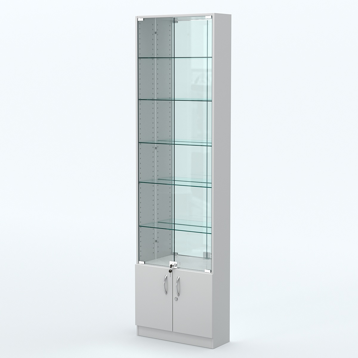 Торговая витрина с 5-ю стеклянными полками 200x600 мм серии NEXT-5 №3-2 (З/C - ЗЕРКАЛО) Серый