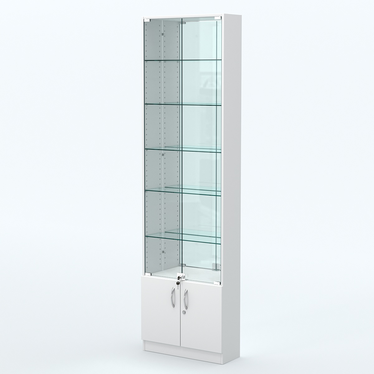Торговая витрина с 5-ю стеклянными полками 200x600 мм серии NEXT-5 №3-2 (З/C - ЗЕРКАЛО) Белый