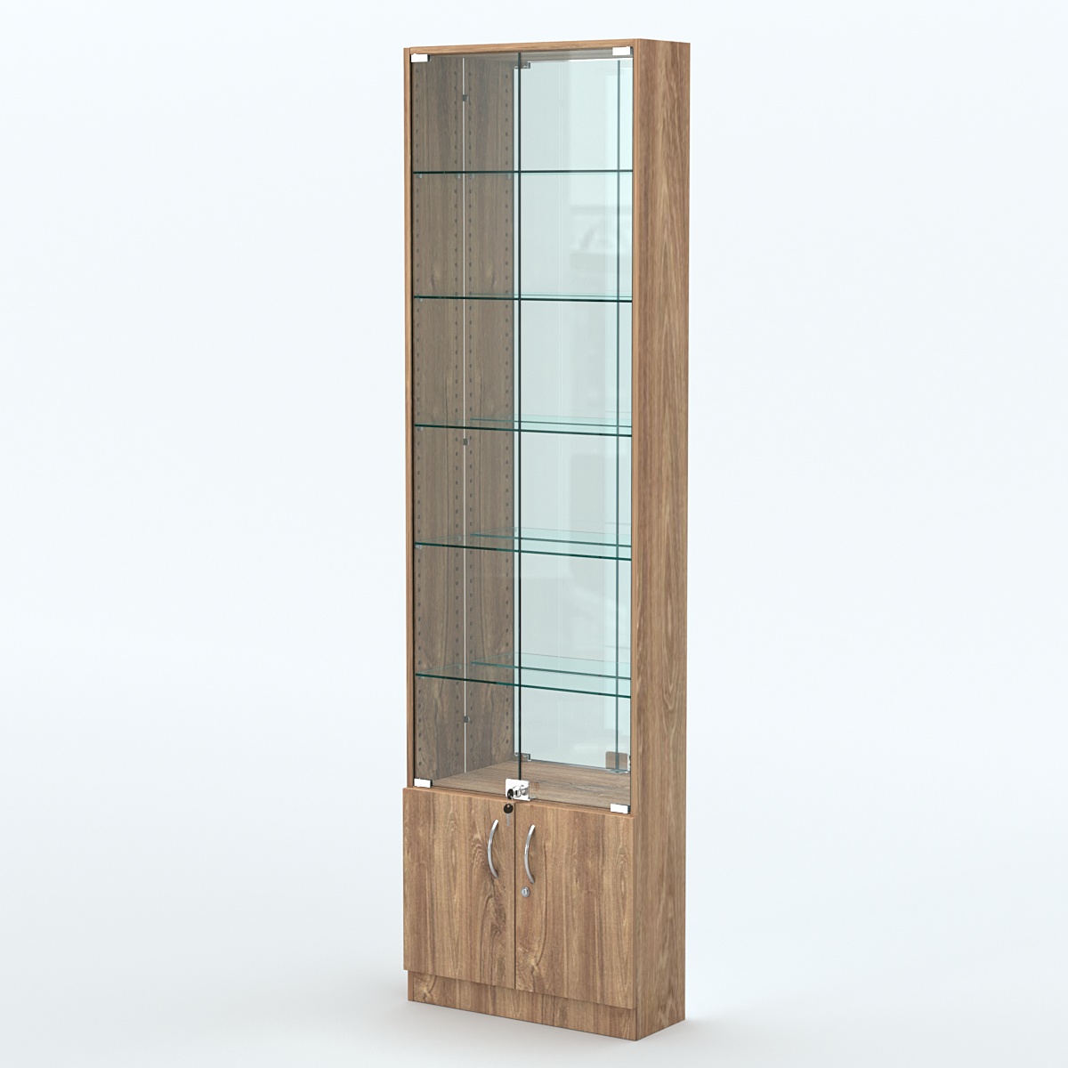 Торговая витрина с 5-ю стеклянными полками 200x600 мм серии NEXT-5 №3-2 (З/C - ЗЕРКАЛО) Дуб Канзас коричневый