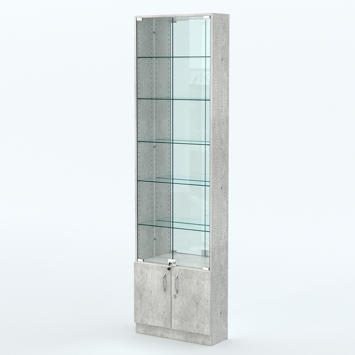 Торговая витрина с 5-ю стеклянными полками 200x600 мм серии NEXT-5 №3-2 (З/C - ЗЕРКАЛО) Метрополитан Грей