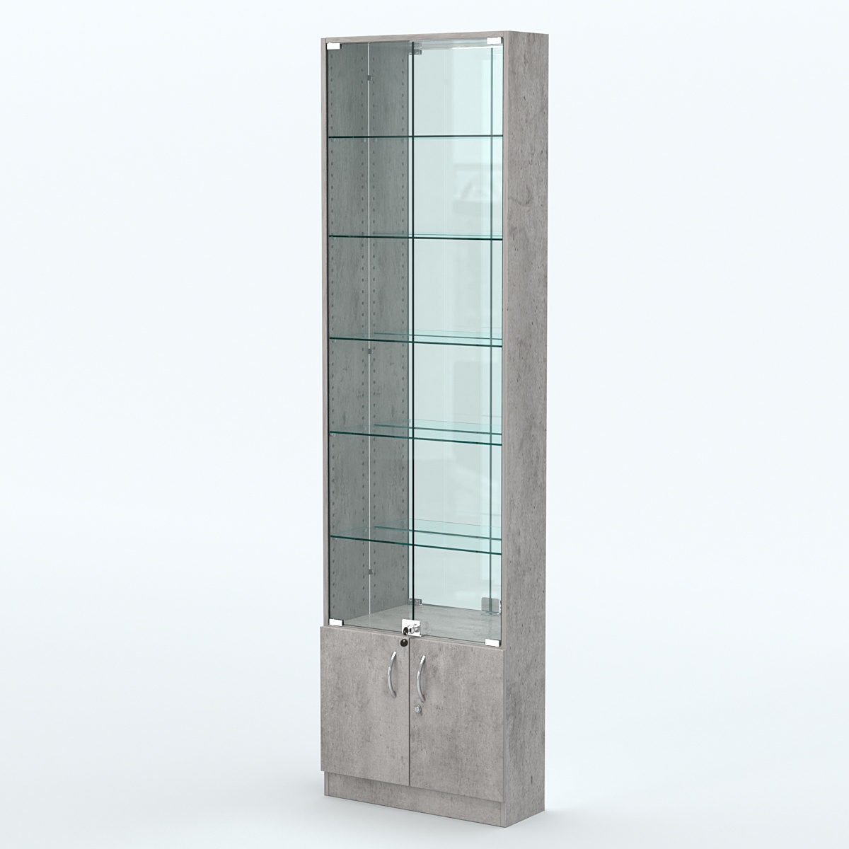 Торговая витрина с 5-ю стеклянными полками 200x600 мм серии NEXT-5 №3-2 (З/C - ЗЕРКАЛО) Бетон Чикаго светло-серый F186 ST9