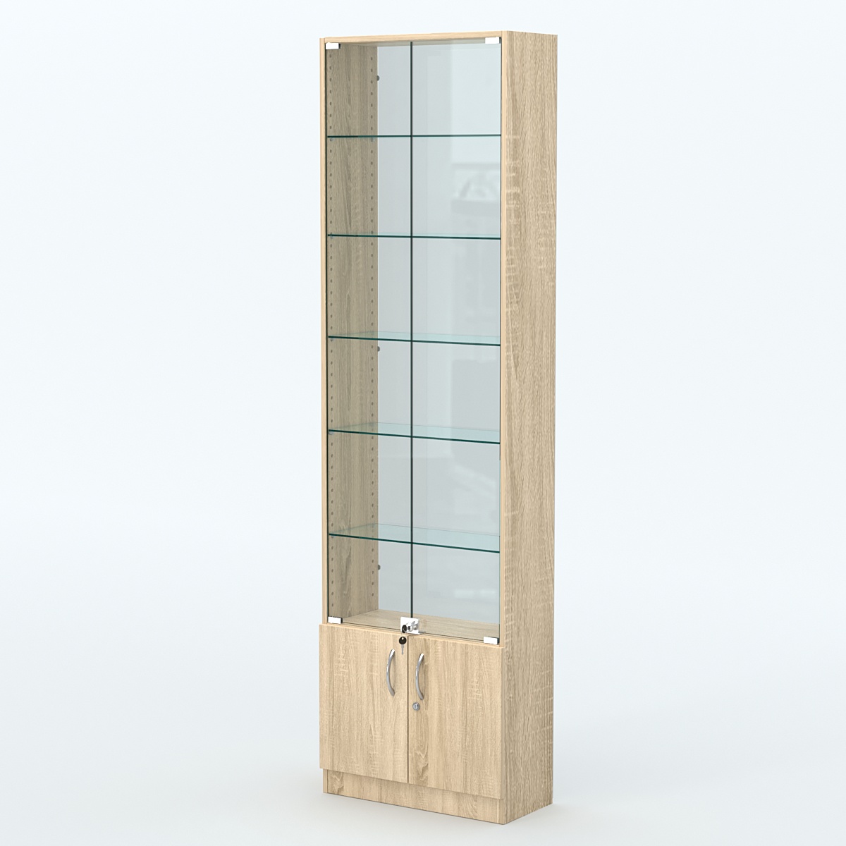 Торговая витрина с 5-ю стеклянными полками 250x600 мм серии NEXT-5 №4-1 (З/C - СТЕКЛО) Дуб сонома