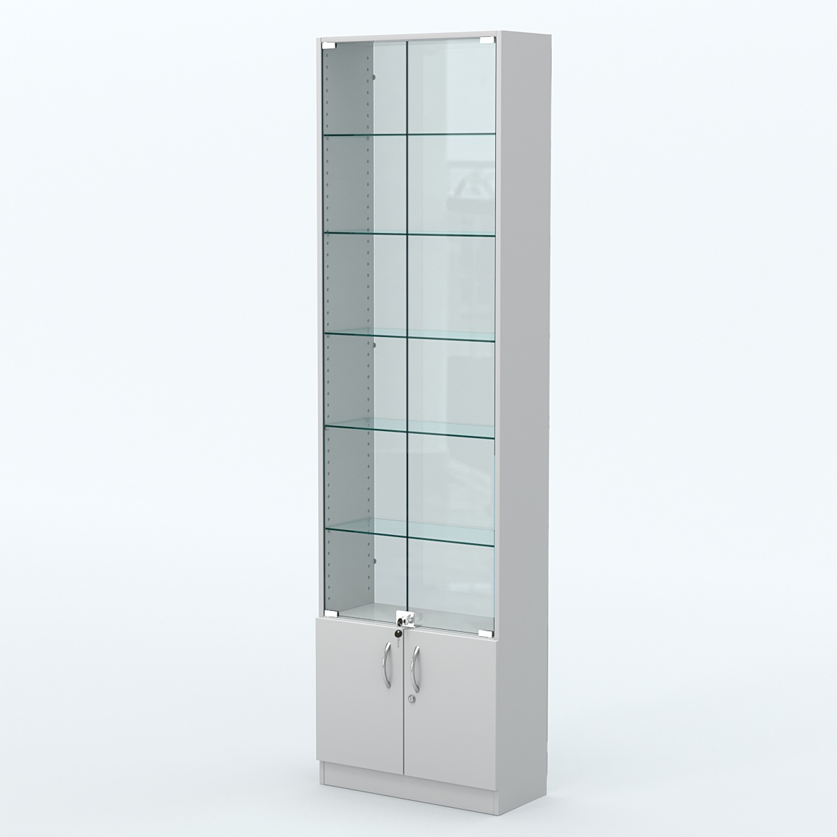 Торговая витрина с 5-ю стеклянными полками 250x600 мм серии NEXT-5 №4-1 (З/C - СТЕКЛО) Серый