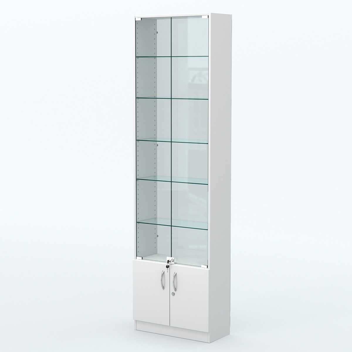 Торговая витрина с 5-ю стеклянными полками 250x600 мм серии NEXT-5 №4-1 (З/C - СТЕКЛО) Белый