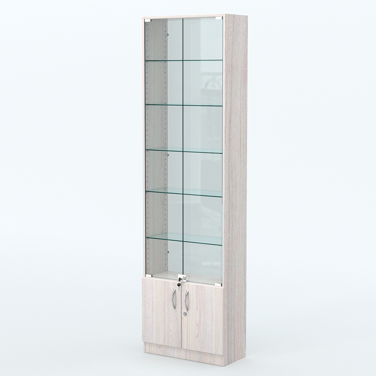 Торговая витрина с 5-ю стеклянными полками 250x600 мм серии NEXT-5 №4-1 (З/C - СТЕКЛО) Ясень Анкор светлый